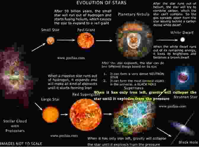 A Sequence Of Images Depicting The Evolution Of A Star, From Its Birth In A Nebula To Its Final Stage As A White Dwarf. Above Us The Milky Way