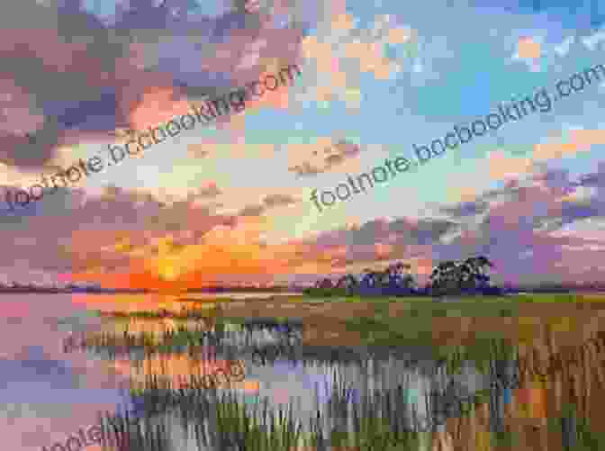 Painting Of A Vibrant Sunset Over A Coastal Marsh Painting The Southern Coast: The Art Of West Fraser